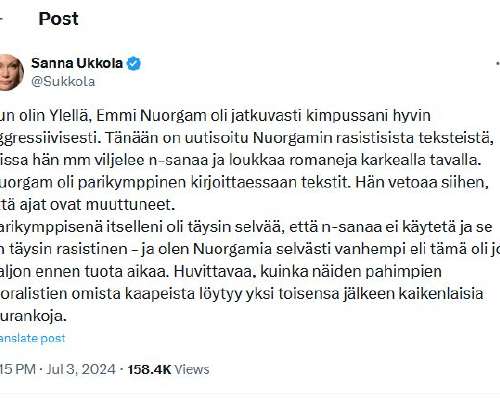 Sanna Ukkolan vanhat kohukirjoitukset esille