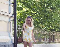 Yellow leaf print playsuit